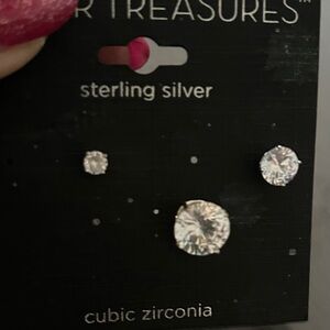 Three Different Single Sizes Sterling Silver Cubic Zirconia Earrings